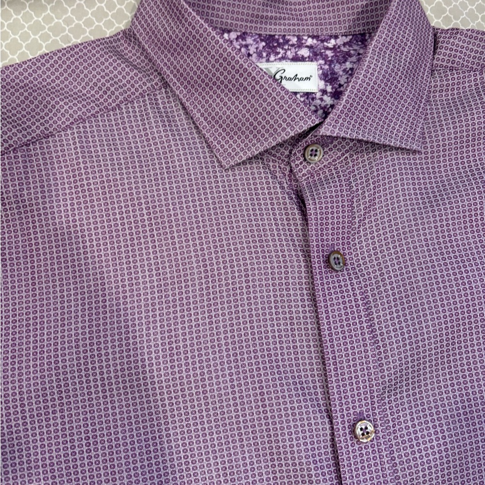 Robert Graham Men’s Maroon Geometric Button Down Shirt Size 42 (16.5 Neck) - Picture 6 of 10